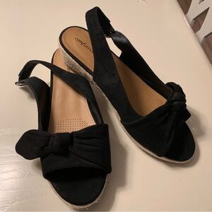 Comfortview Black Espadrille Sandals with Bow Accent